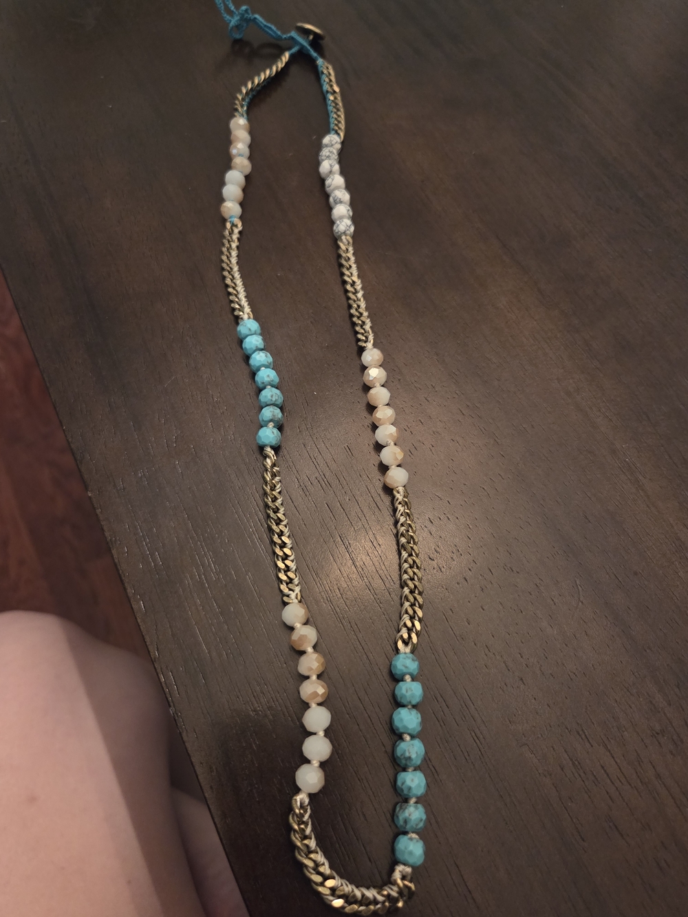 Chloe + Isabel Gold Chain Necklace with Turquoise and Cream Beads